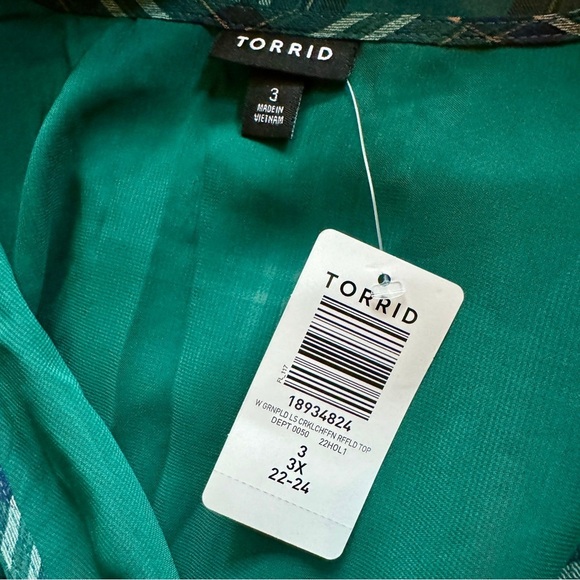 NWT Torrid Green Plaid Chiffon Ruffled Sleeve Cropped Top Flounce 3X, 22-24 Gift - Picture 13 of 16
